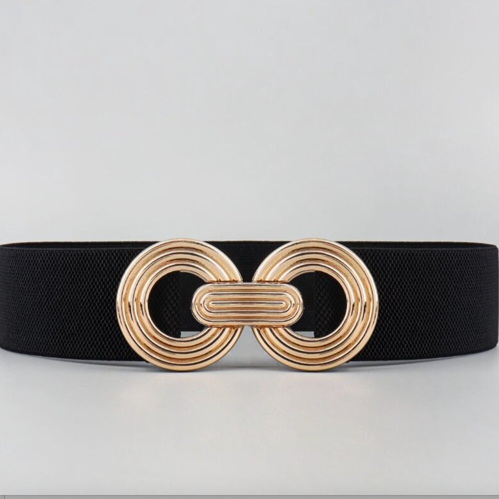 Metal Round Buckle Elastic Cinch Buckle Belt Black